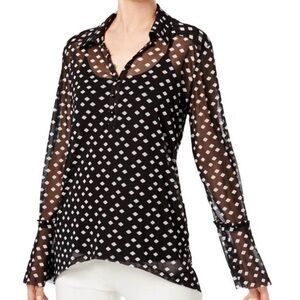 INC International Concepts Black and White Sheer Blouse size Small sheer diamond